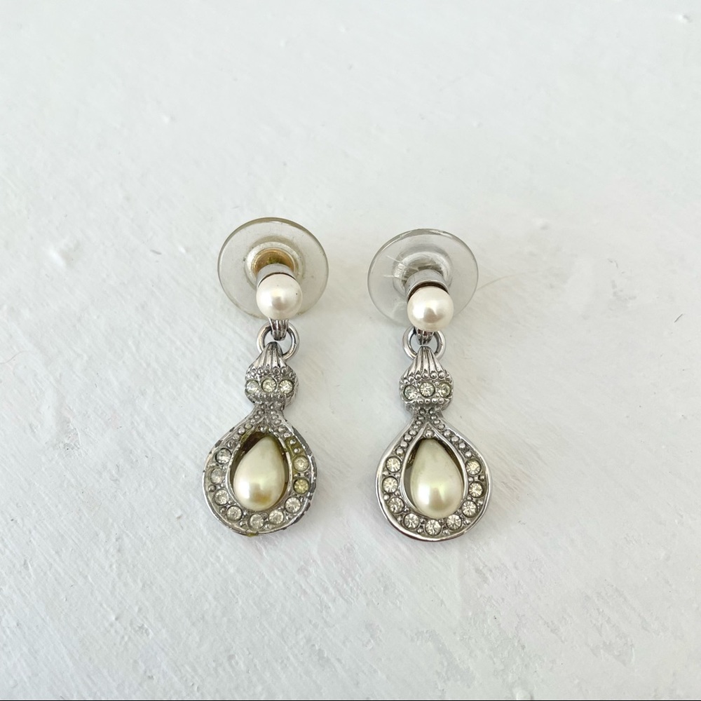 Christian Dior Vintage Earrings Silver Pearl